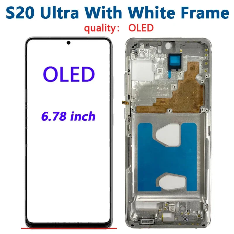 OLED para Samsung Galaxy S20 Ultra Lcd G988 con marco pantalla táctil digitalizador frontal S20 S20 Plus G980 G985 reemplazo