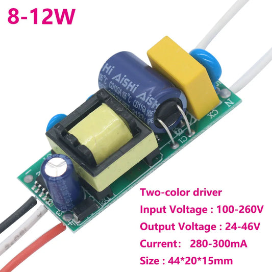 Driver LED Aislado Bicolor (3 Pines, 300mA) 3W / 4-7W / 8-12W / 12-18W Fuente Alimentación Iluminación (1 Unidad)