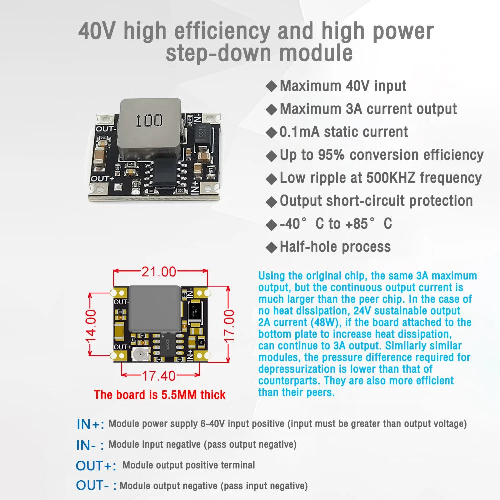 Mini Módulo Convertidor Buck DC-DC 3A 6V-40V a 5V/9V/12V/24V Step-Down Regulador Voltaje PCB