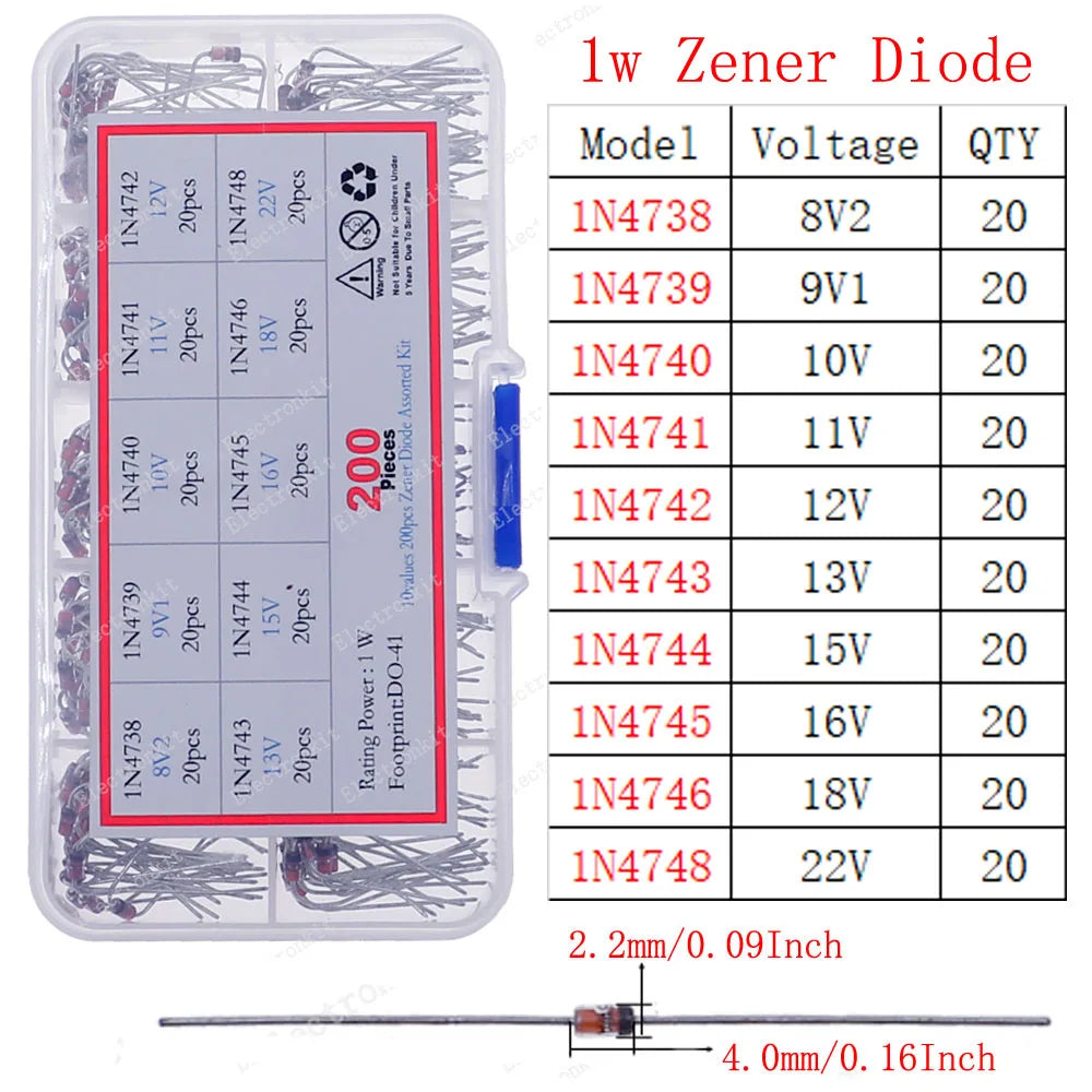Kit Surtido Diodos (Rectificador/Zener/Schottky Rápido/Switching) DIP/SMD (1N4148, 1N4007, 1N5819, FR107, etc.)