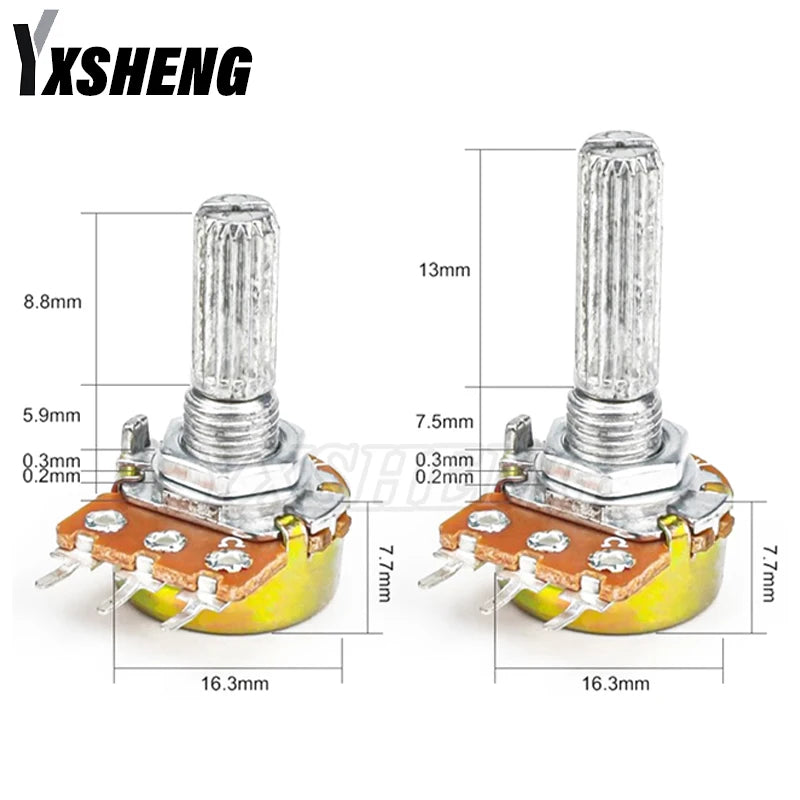 5PCS/LOT WH148 3Pin15mm 1K 2K 5K 10K 20K 50K 100K 250K 500KΩ 1M Ohm Linear Taper Rotary Potentiometer Resistor B1K B2K B5K B10K