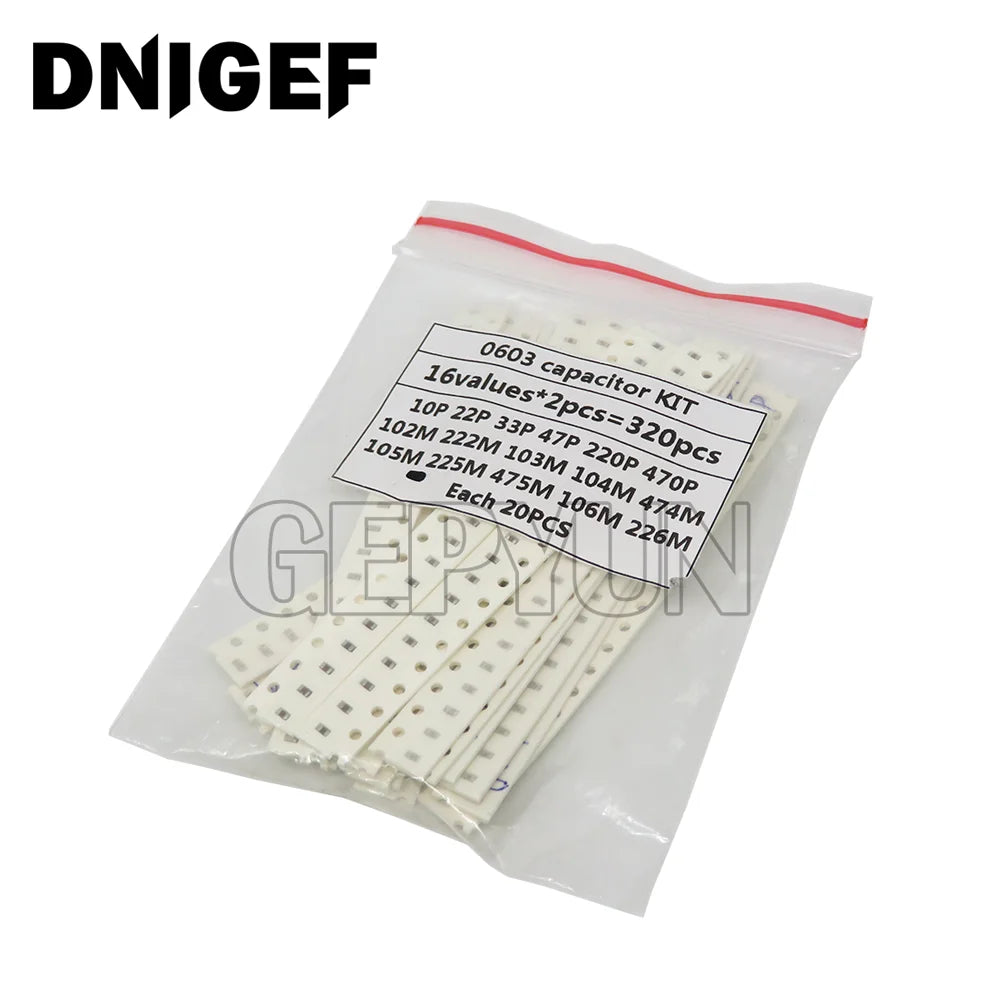 Kit Surtido Capacitor SMD (0603/0805/1206, 1pF-1uF, 16/36/50 Valores) - Pack 320 Piezas