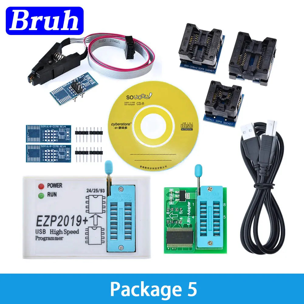 Programador USB SPI Alta Velocidad EZP2019 (Última Versión) + 12 Adaptadores para EEPROM 24/25/93, Flash 25 BIOS Chip