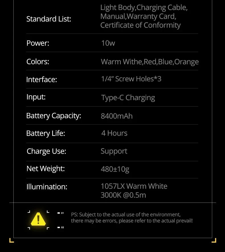 Linterna Proyector LED Sidande Photoolex 10W (4 Colores) Batería 8400mAh Recargable