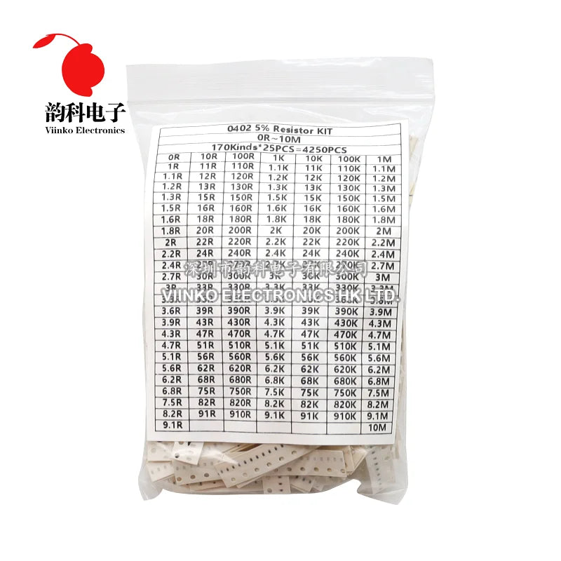 Kit Surtido Resistencias Chip SMD (0402/0603/0805/1206, 170 Valores, 5%, 0R-10M Ohm) Muestras