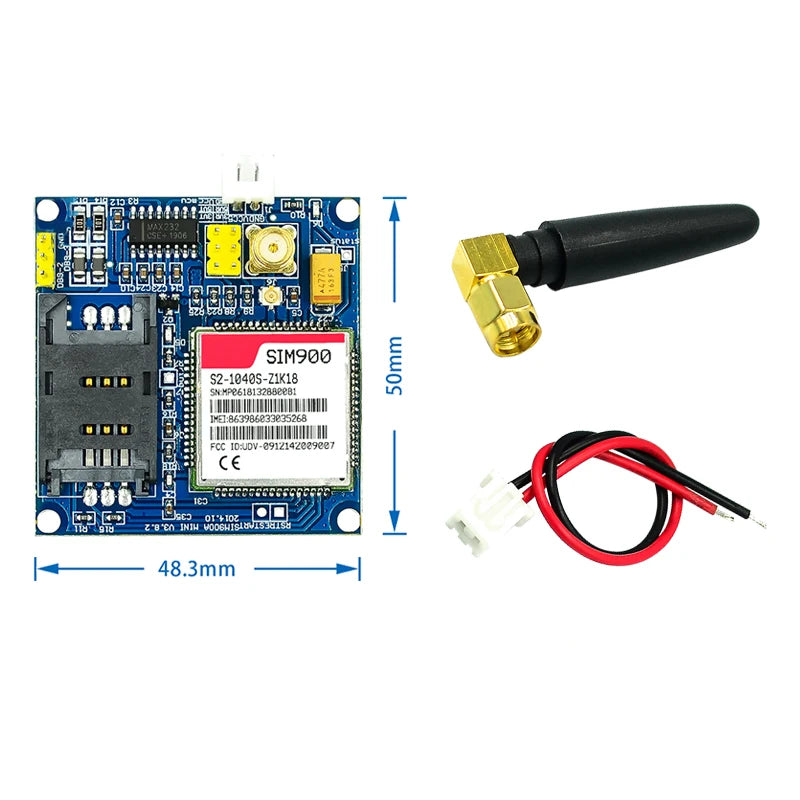 Kit Placa Módulo Transmisión Datos Inalámbrica GSM/GPRS SIM900A / SIM900 Mini V4.0 con Antena (C83)