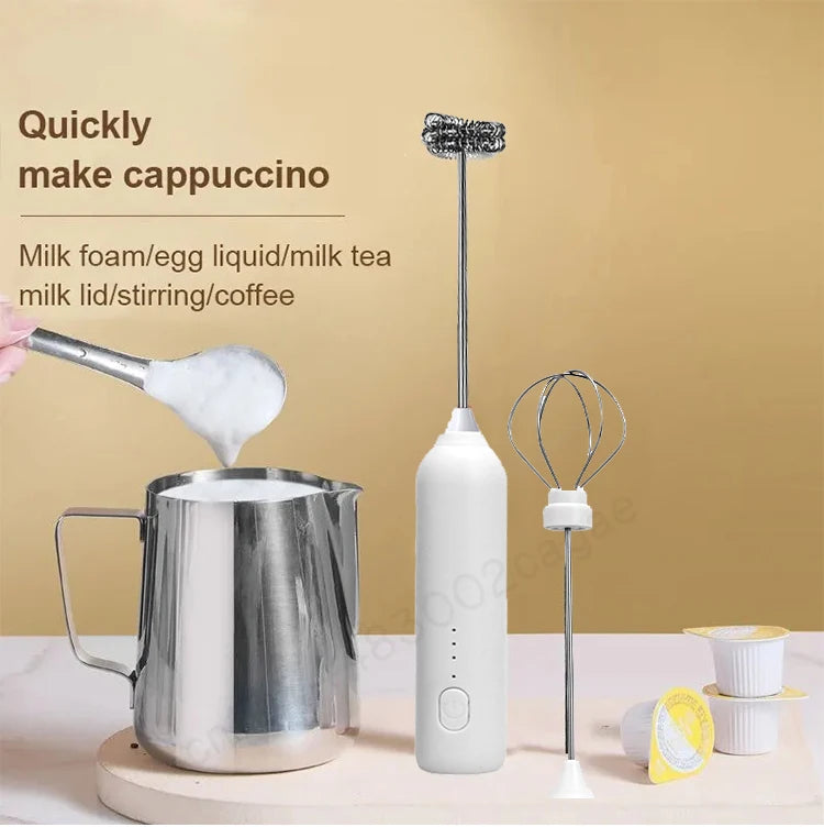 Espumador Leche Inalámbrico Eléctrico Recargable (Tipo C) Batidor Mano Acero Inoxidable Mini Mezclador Café/Cappuccino/Crema