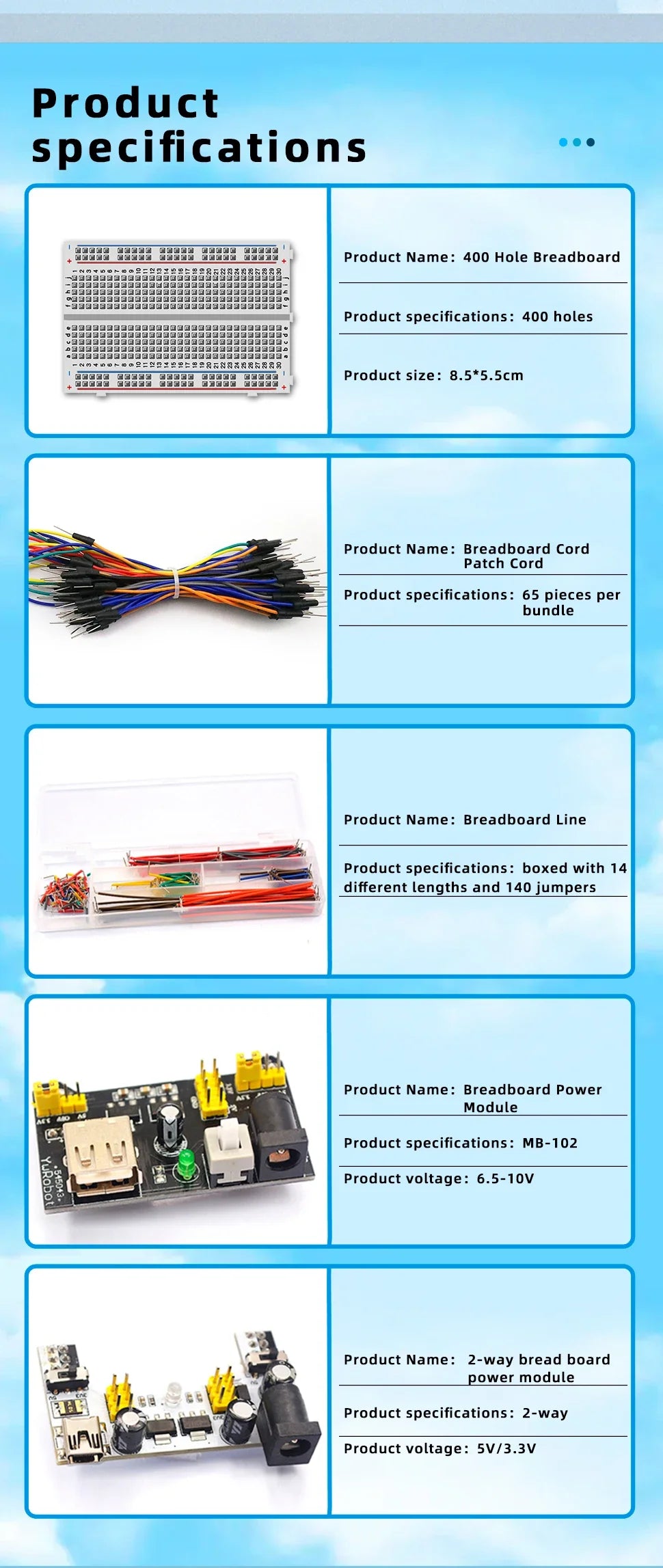 1pcs Power Module Breadboard Kit Bread Board Wire Cables Jumper Breadboard Wire Kit Electronics Breadboard Solderless