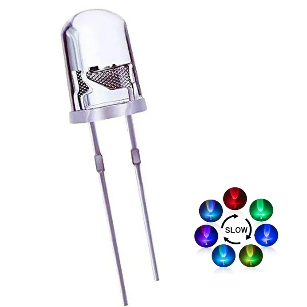 Diodo LED Multicolor Intermitente Lento/Rápido (5mm, 2 Pines, Lente Redonda Transparente) Componentes Electrónicos (50 Unidades)