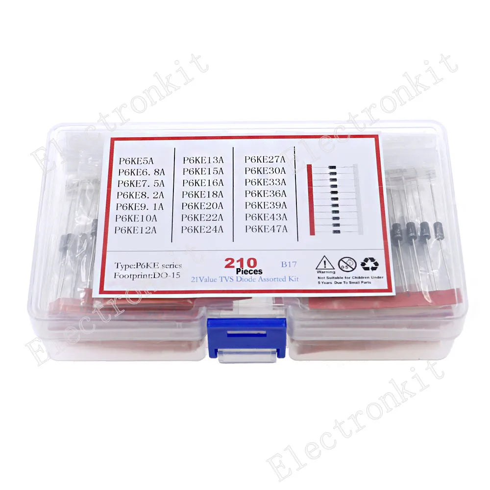 Kit Surtido Diodos TVS P6KE DO-15 - 21 Valores (5A a 47A) (Total 210 Piezas)