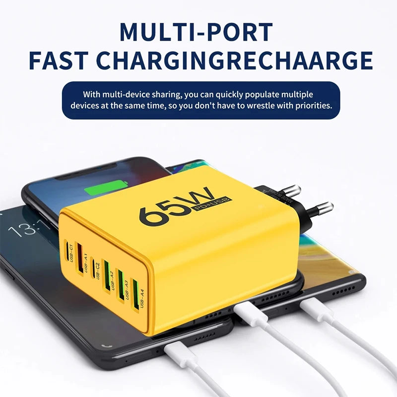 Cargador Pared USB Tipo C 6 Puertos Carga Rápida PD para iPhone 14/15 Pro Max/Samsung/Xiaomi/Huawei