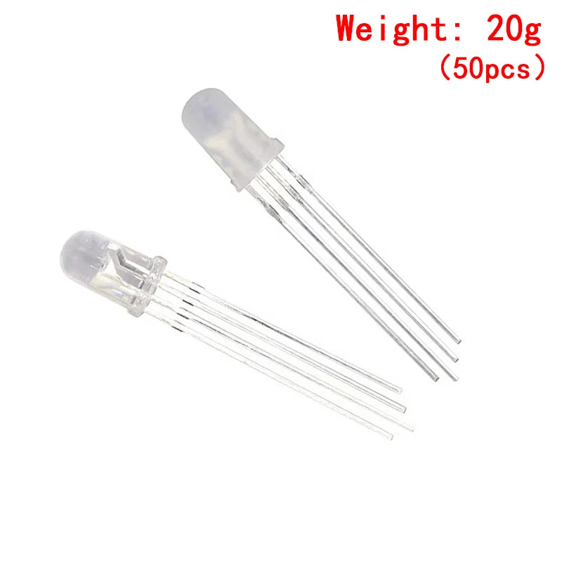 Diodo LED RGB 5mm Full Color Transparente 4 Pines (Cátodo/Ánodo Común) Luz Brillante Colorida (50 Unidades)