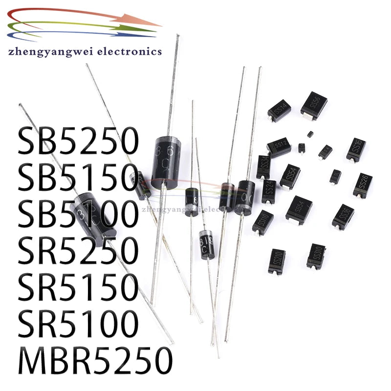 Diodo Schottky THT 5A DO-201AD - Varios Tipos (SB/SR5100-5250, MBR5250) - Lote 10 Piezas