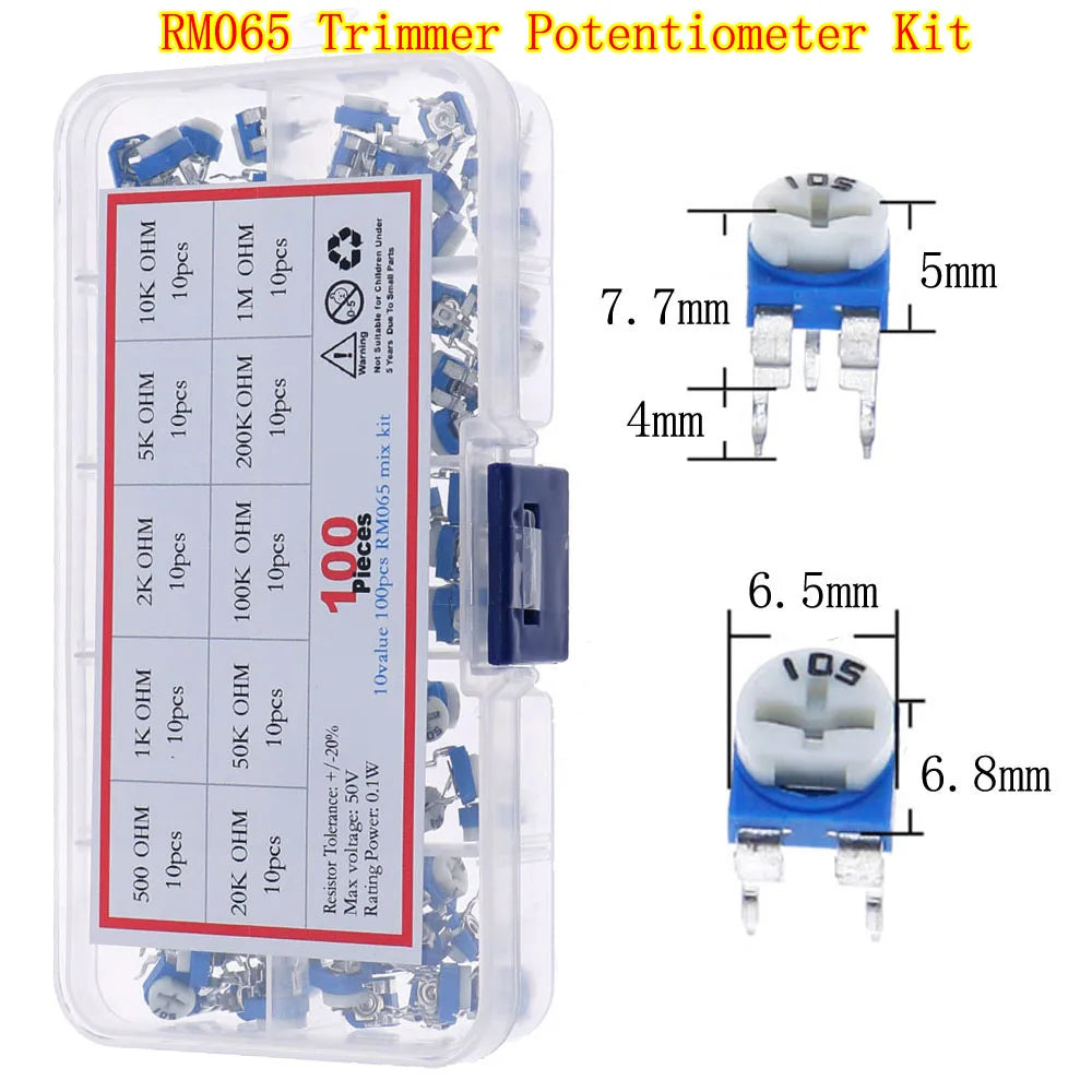 3296W 3296X RM063 RM065 3362P 3386P 3266W 3006P Trimmer Potentiometer Kit 100ohm-1M Variable Resistor Mixed set Box