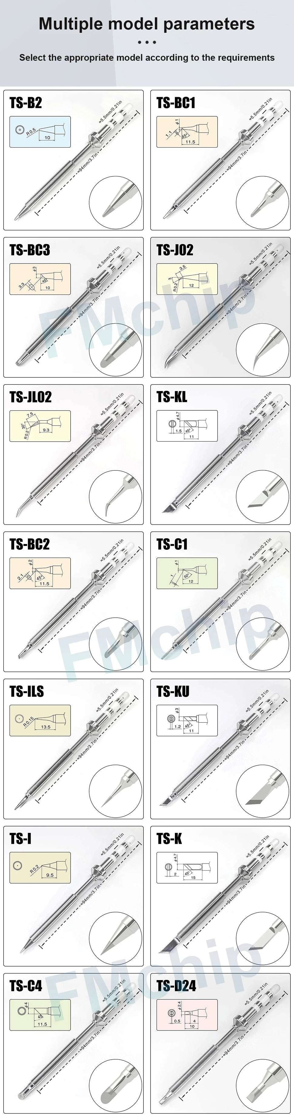 Pine64 TS100 TS101 Soldering Iron Tips Replacement Various Models of Pinecil Electric Soldering Iron Tip TS Series BC2 ILS C4 KU