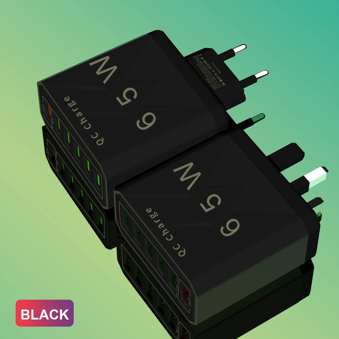 Adaptador Cargador Viaje Rápido USB 3.1A 6 en 1 Multi-Enchufe QC3.0 para iPhone 12/13/Samsung/Xiaomi