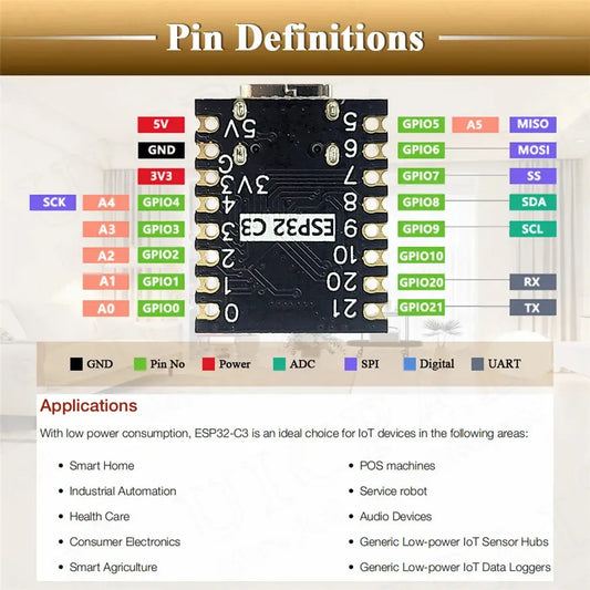 Placa Desarrollo ESP32-C3 SuperMini WiFi Bluetooth para Arduino (1-10 Unidades)