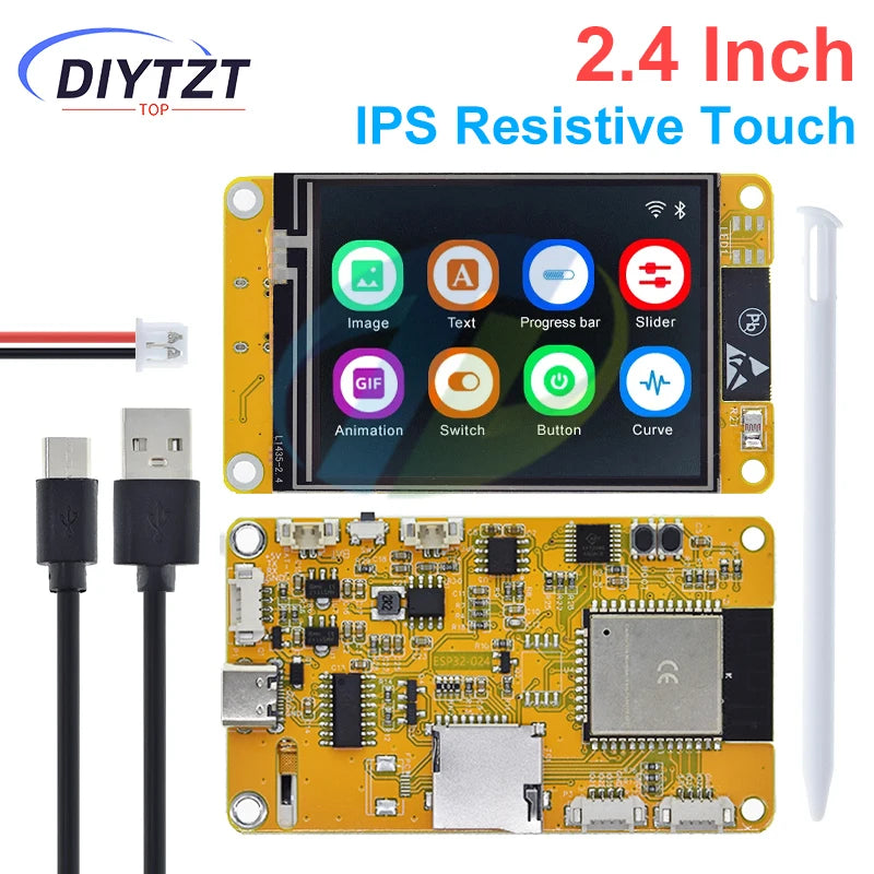 Placa Desarrollo DIYTZT ESP32 LVGL (WROOM) con Pantalla Táctil LCD TFT 2.4" (240x320) WiFi y Bluetooth