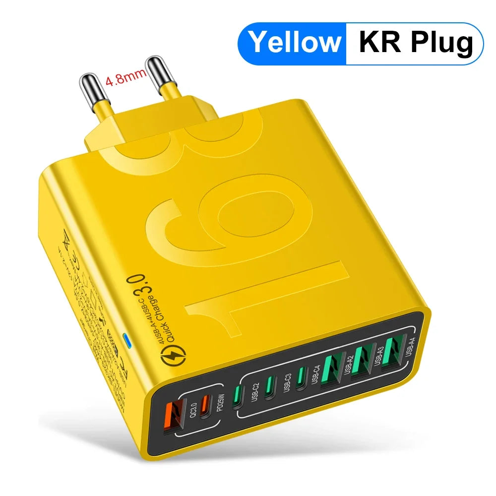 Cargador Pared USB Tipo C Múltiple 8 Puertos Alta Velocidad Carga Rápida PD para iPhone 15/Xiaomi/Huawei