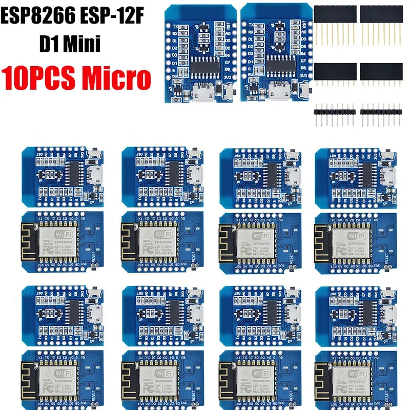 Lote 1-10 Pcs Módulo Wemos D1 Mini WiFi ESP8266 (ESP-12F) CH340G V2 USB-C/Micro Placa Desarrollo 3.3V + Pines Arduino