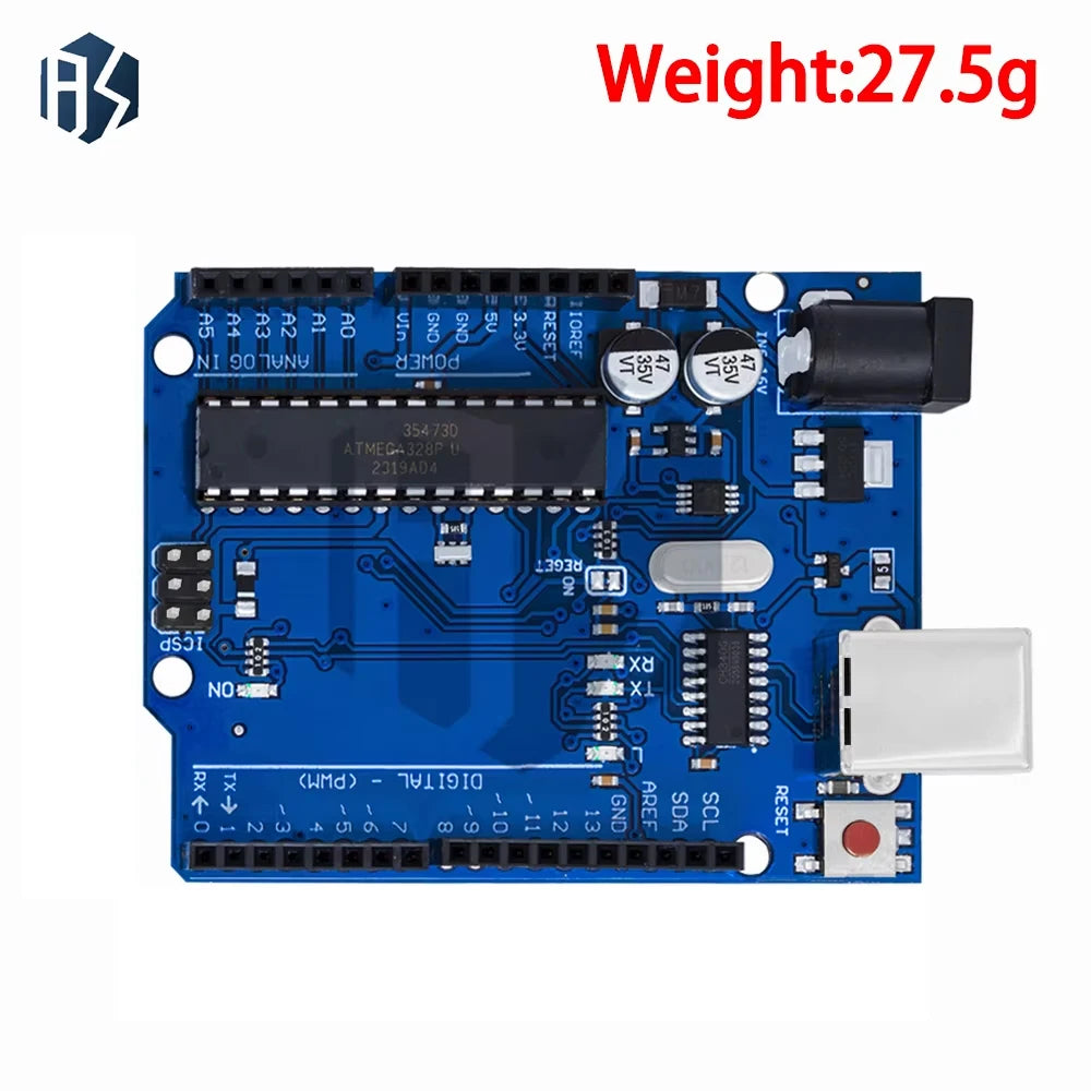 Placa Desarrollo Arduino UNO R3 (Oficial Certificada, ATMEGA16U2 + MEGA328P) con Cable USB Tipo A a B