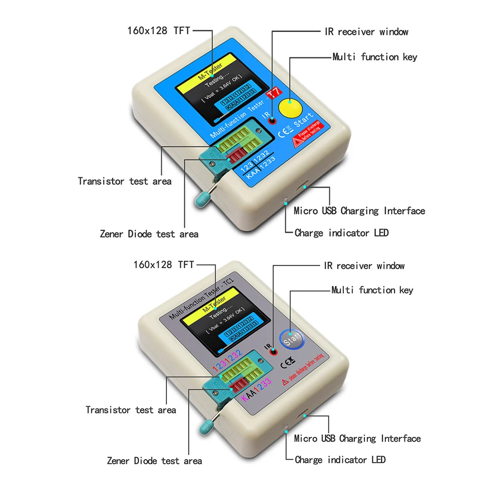 Tester Transistor LCR Multifunción (TC1/T7) - Pantalla TFT, Medidor Diodo, Triodo, Capacitor, Resistencia (MOSFET/NPN/PNP/TRIAC)
