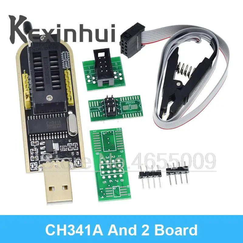Kit Programador USB CH341A 24/25 Series EEPROM Flash BIOS + Clip Test SOIC8/SOP8 + Adaptador 1.8V + Adaptador SOIC8