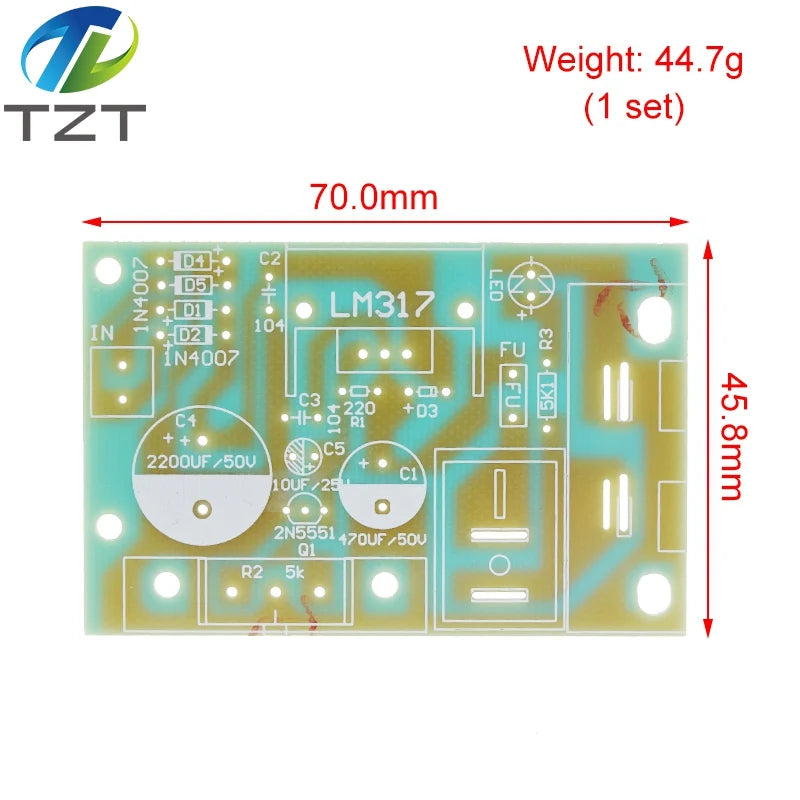 Kit DIY Módulo Fuente Alimentación Step-Down LM317 Regulador Voltaje Ajustable con Fusible Reseteable