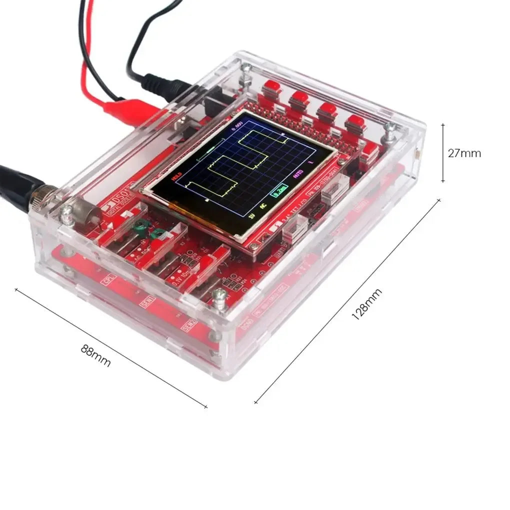 Kit Osciloscopio Digital DIY DSO138 (Código Abierto) con Sonda Cocodrilo y Case Acrílico + Generador XR2206