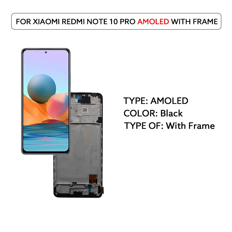 AMOLED LCD Screen For Xiaomi Redmi Note 10 Pro LCD Display Touch Screen Digitizer Assembly M2101K6G M2101K6R Screen Display Part