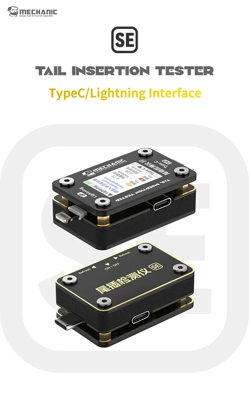 Tester Inserción Trasera Mechanic T-824 / T824-SE - Detector Interfaz Tipo-C/Lightning para Reparación Móvil