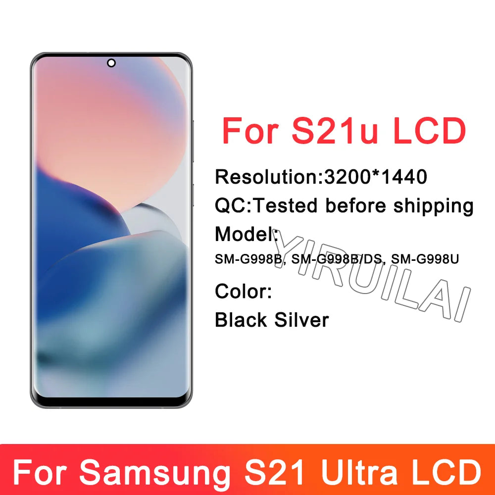 TFT S21 Ultra para Samsung S21 Ultra 5G G998B G998U G998W pantalla LCD reemplazo del ensamblaje del digitalizador de pantalla táctil