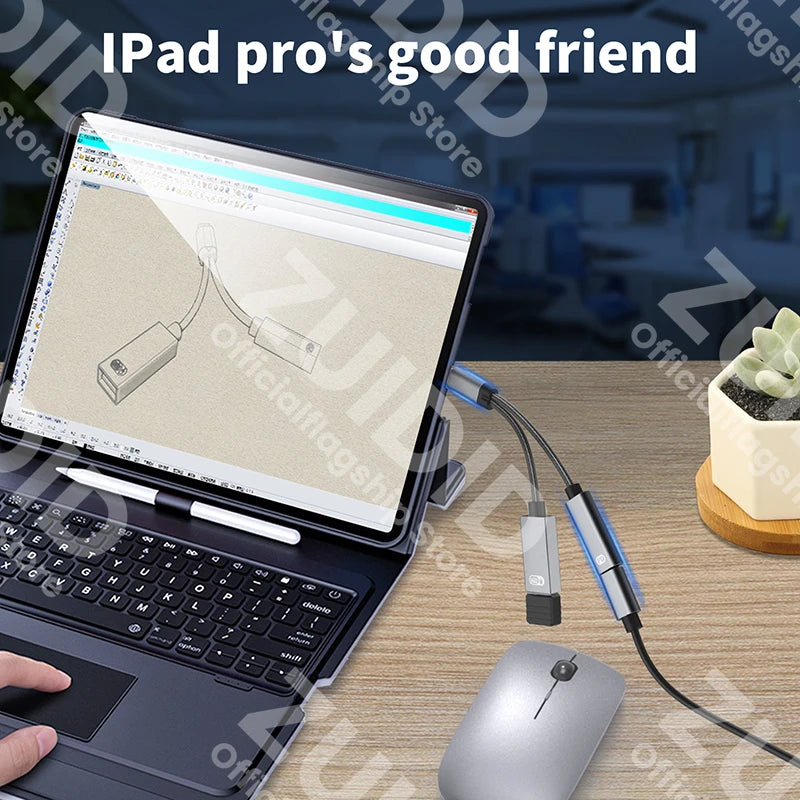 Adaptador Cable Carga USB-C OTG 2-en-1 PD 60W + USB 2.0 Data Converter para iPad Pro/Samsung/Huawei/Xiaomi/Laptop/Tablet