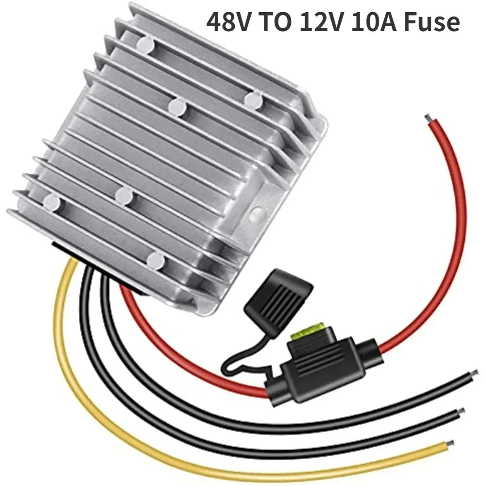 Reductor Voltaje DC-DC 36V/48V a 12V 10A/20A/30A Step-Down Buck Impermeable con Fusible (CE/RoHS) para Golf Cart