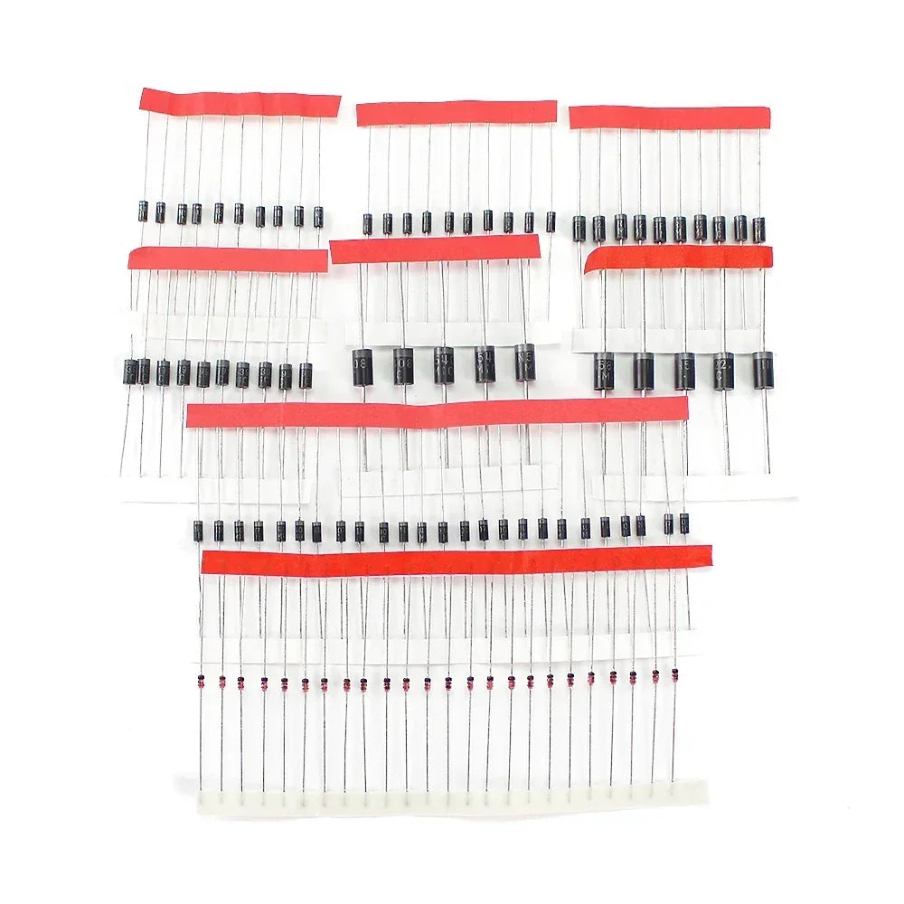 Kit Surtido Diodos THT (Rectificador/Schottky/Switching) - 8 Valores (1N4148, 1N4007, 1N58xx, FRxxx) (Total 100 Piezas)