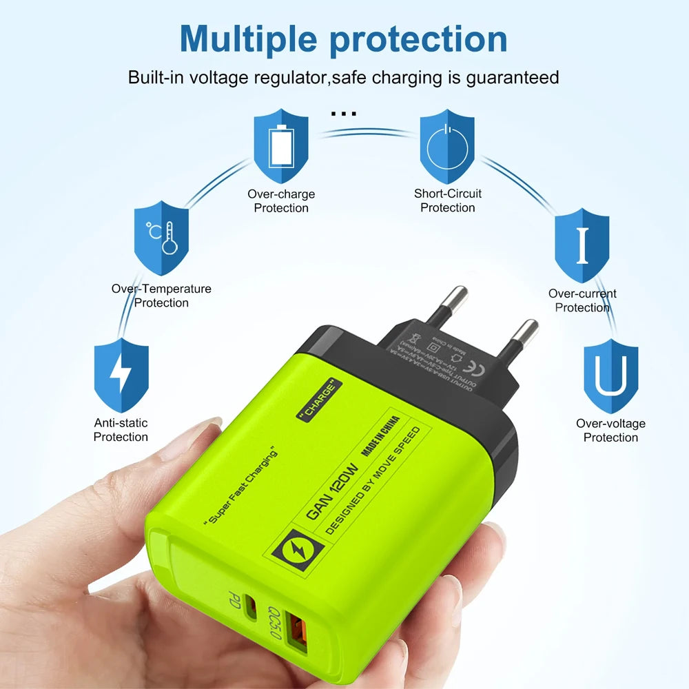 Cargador USB Doble Puerto (USB-C PD + USB-A QC 3.0) Carga Rápida para iPhone 14/15, Samsung, Xiaomi, Huawei