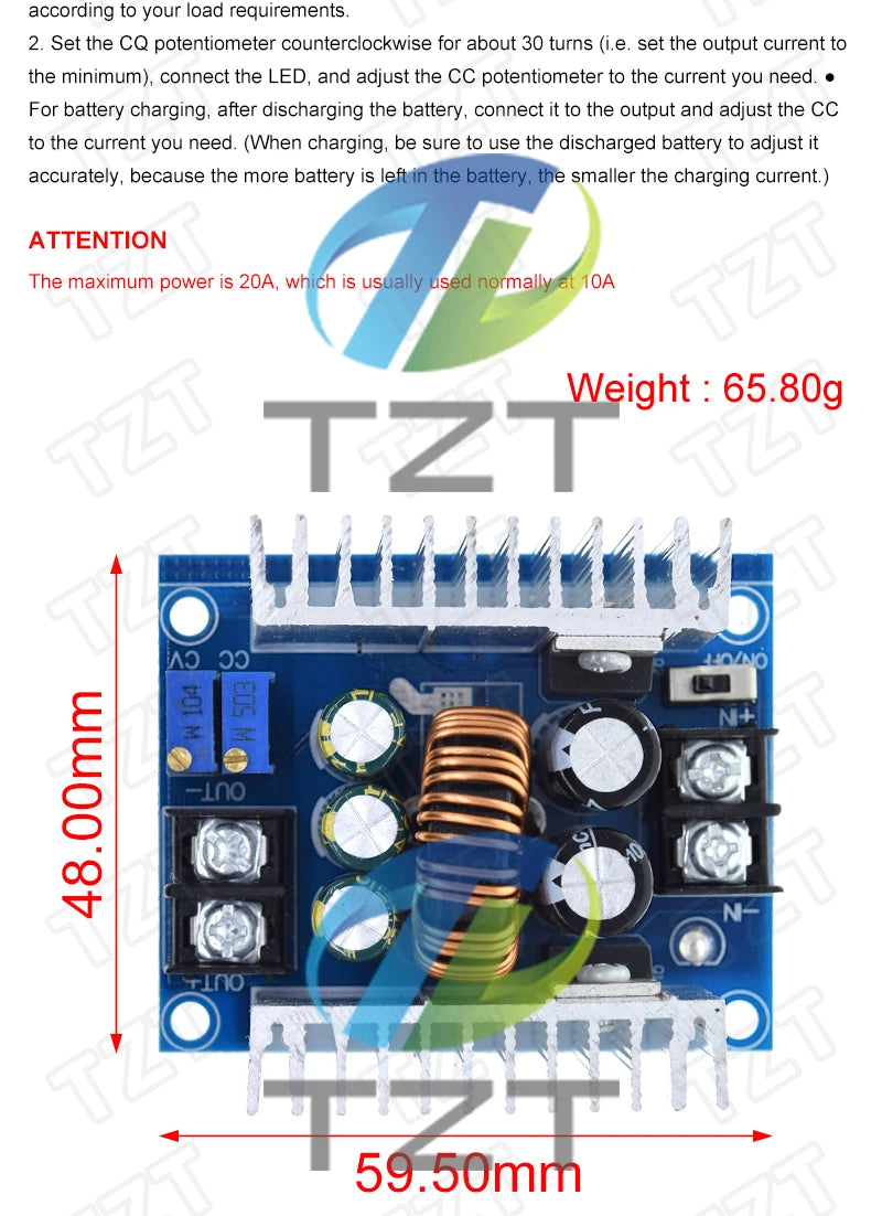 Módulo Convertidor Buck DC-DC 300W 20A Step-Down Corriente Constante Driver LED