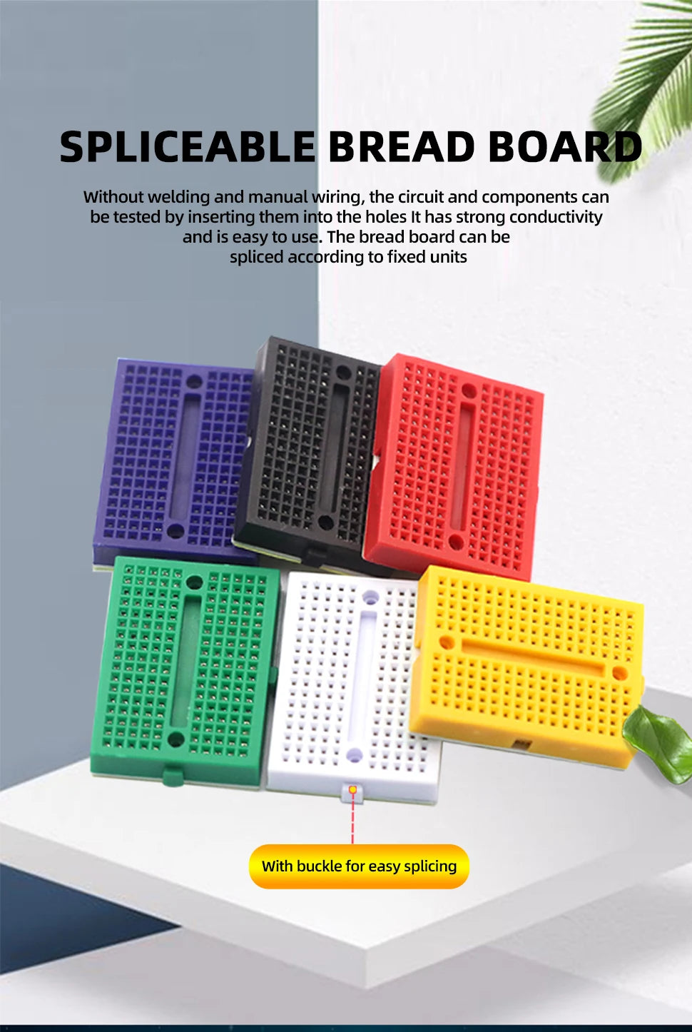2PCS SYB-170 Mini Solderless Prototype Experiment Test Small Breadboard Kit With 170 Tie Points Plus Adhesive Back 35*46*8mm