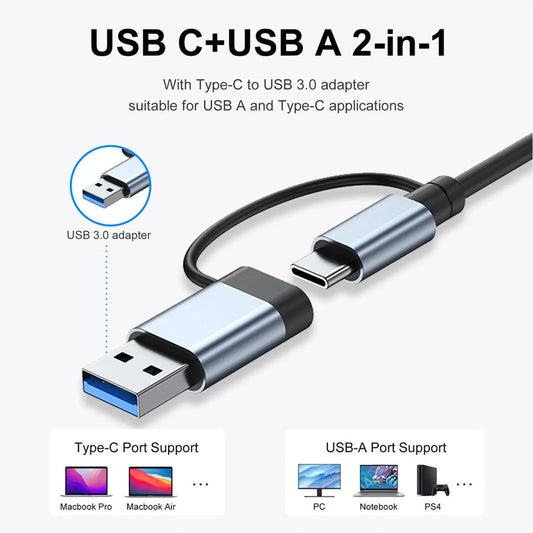 Hub Extensor USB-C a USB 3.0 Aluminio 7 en 1 (1x USB 3.0, 4x USB 2.0, 2x USB-C) Distribuidor USB