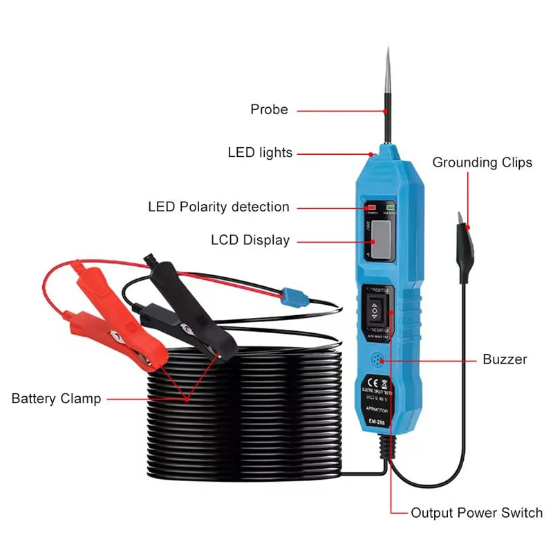 Tester Circuito Eléctrico Aermotor (6V-48V DC) con Display LED y Luz - Herramienta Diagnóstico Sistema Eléctrico Auto