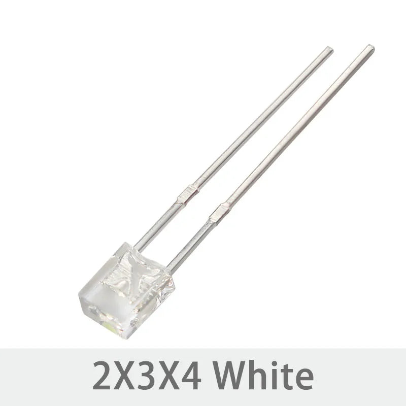 Diodo LED Transparente Luminiscente (2x3x4mm) Blanco/Verde/Rojo/Amarillo/Azul (Kit 50 Unidades)