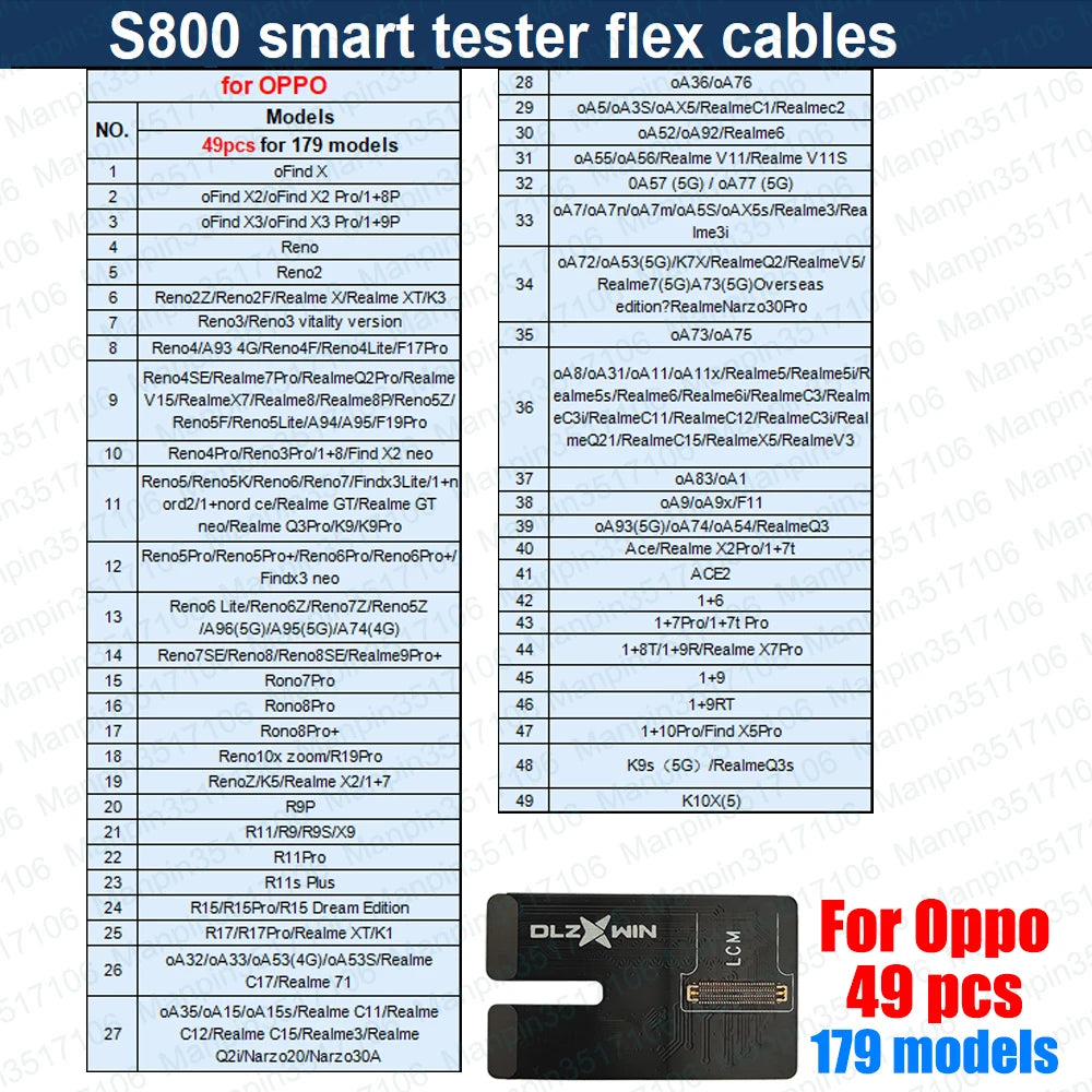 Cable Flex para Tester Pantalla Inteligente S800 - Reparación Display/Táctil/True Tone/Batería (iPhone/Samsung/Huawei/Xiaomi)
