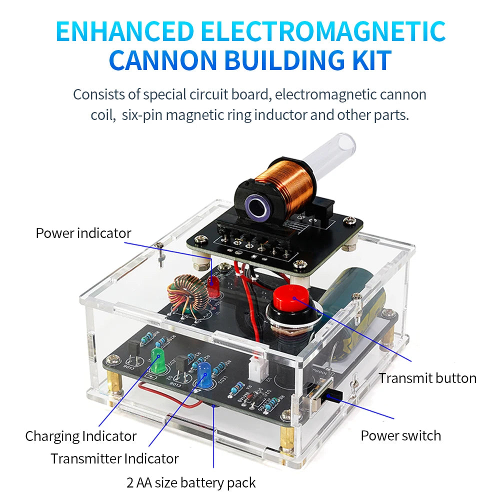 Kit DIY Cañón Electromagnético Alto Voltaje (3V DC) - Módulo Booster Bobina y PCB Práctica Soldadura