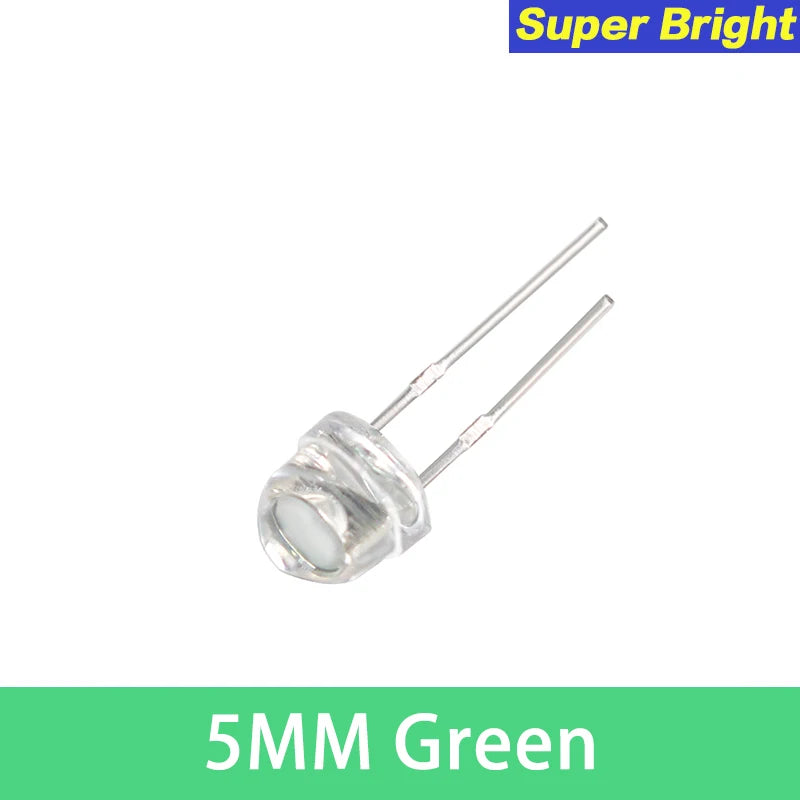 100PCS Super Bright 5MM LED Diode Straw Hat F5 0.2W Power Light Emitting Diodes Blue Green Red Yellow White