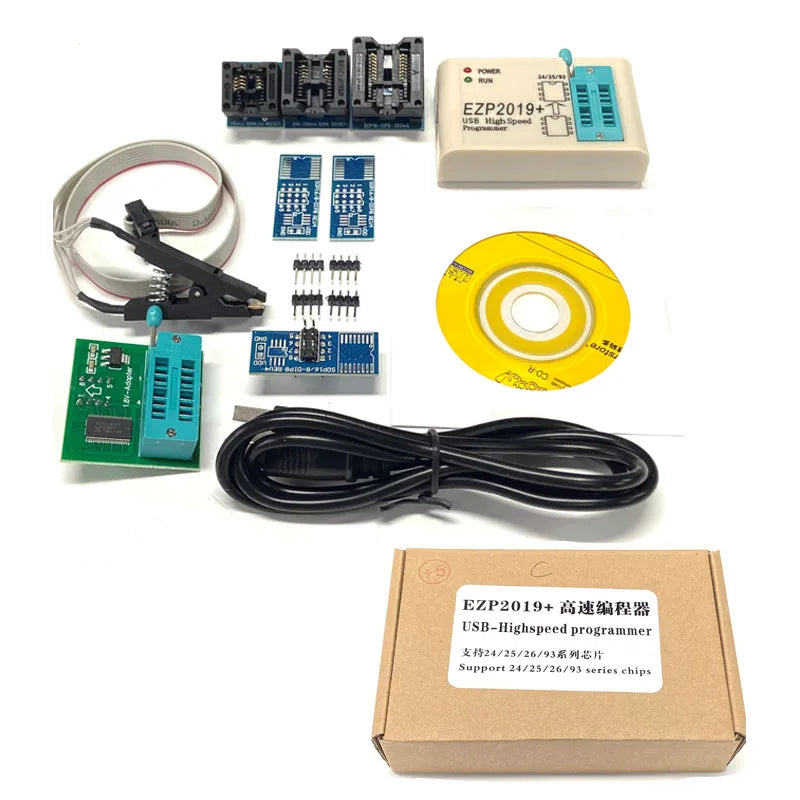 Kit Programador USB SPI Alta Velocidad EZP2019 + 5 Sockets Full Set para EEPROM 24/25/93, Flash 25 BIOS Chip