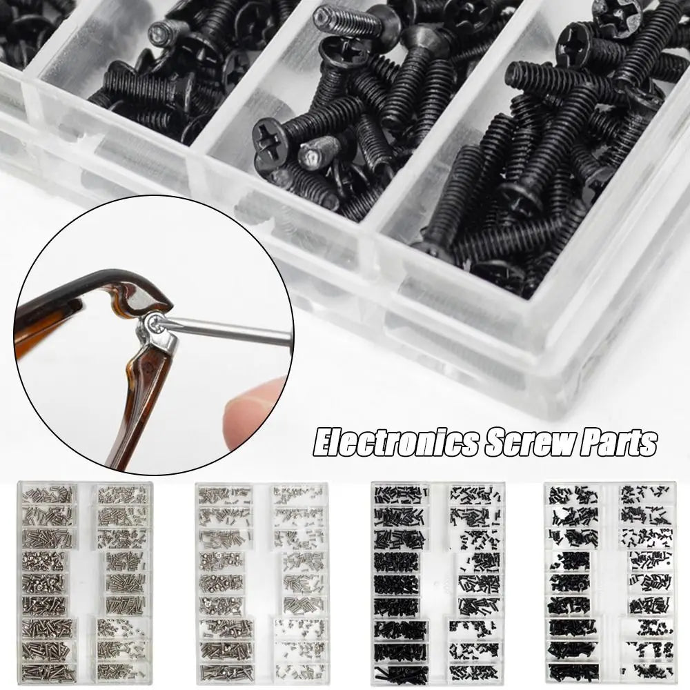 Set Mini Tornillos Acero Inoxidable 18 Tamaños para Reloj/Gafas/Electrónica Accesorio Reparación (500 Piezas)