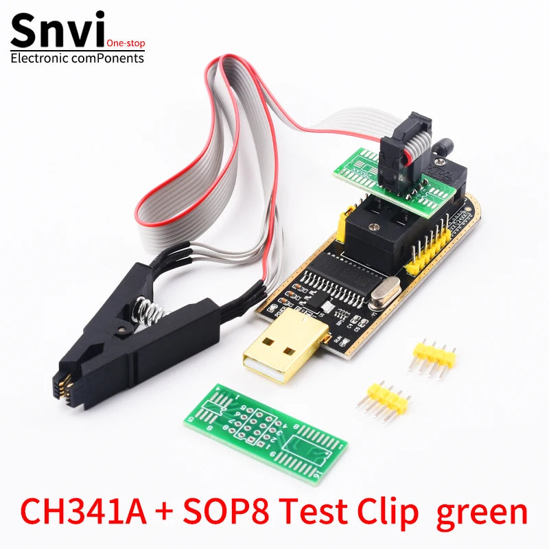 Kit Programador USB CH341A 24/25 Series EEPROM Flash BIOS + Clip Test SOIC8/SOP8