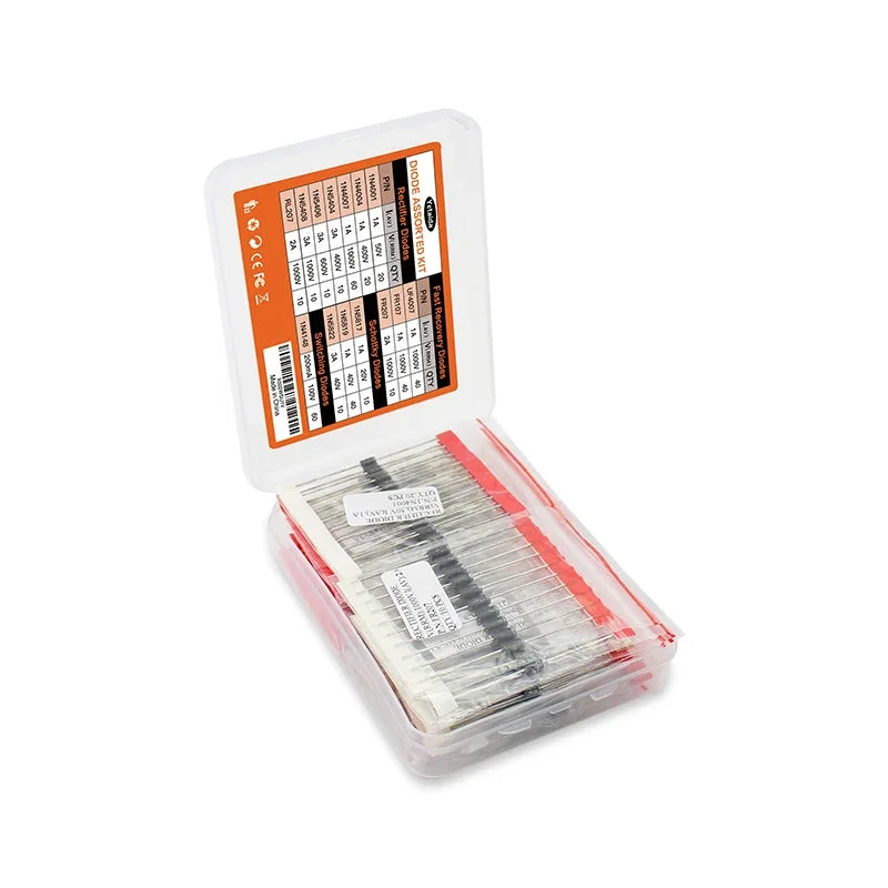 Kit Surtido Diodos 14 Valores (Rectificador/Recuperación Rápida/Schottky/Switching) 1N4001-FR207 en Caja (350 Piezas)