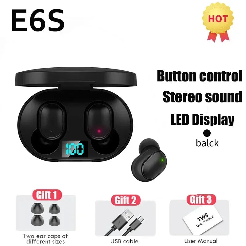 Auriculares Inalámbricos E6S TWS Bluetooth con Micrófono (Cancelación Ruido) para iPhone/Xiaomi