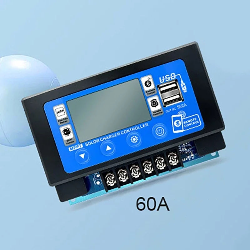 Controlador Carga Solar MPPT 30A/60A 12V/24V LCD Display Bluetooth/WiFi Snap-On Almacenamiento Energía